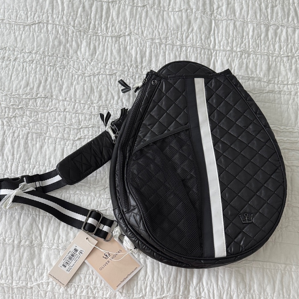 Oliver Thomas Black Quilted Tennis Bag with White Accent